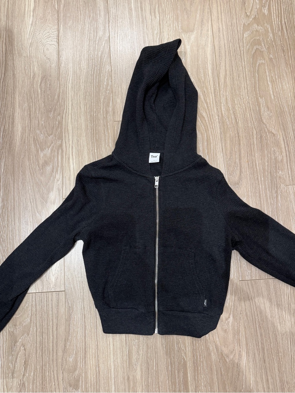 Aritzia TNA Waffle Zip Hoodie Black